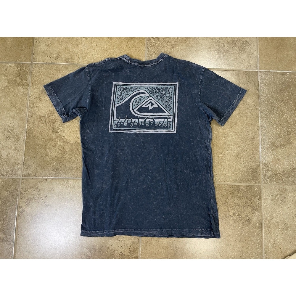 Quiksilver Shirt Mens Sz L Faded Black Acid Wash Short Sleeve Crewneck Surf